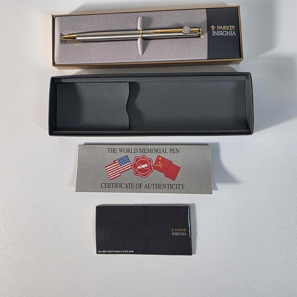 Parker Insignia The World Memorial Brushed Stainless GT Ballpoint Pen Vintage